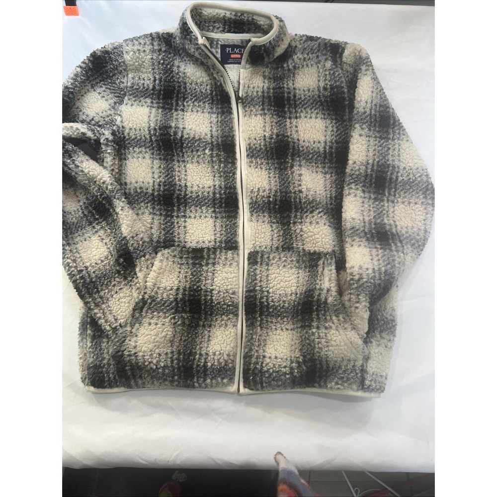 Children Place Kids Size Xxl 16 White Gray, Sherpa, Pullover, 1/4 Zip Up‎ Warm